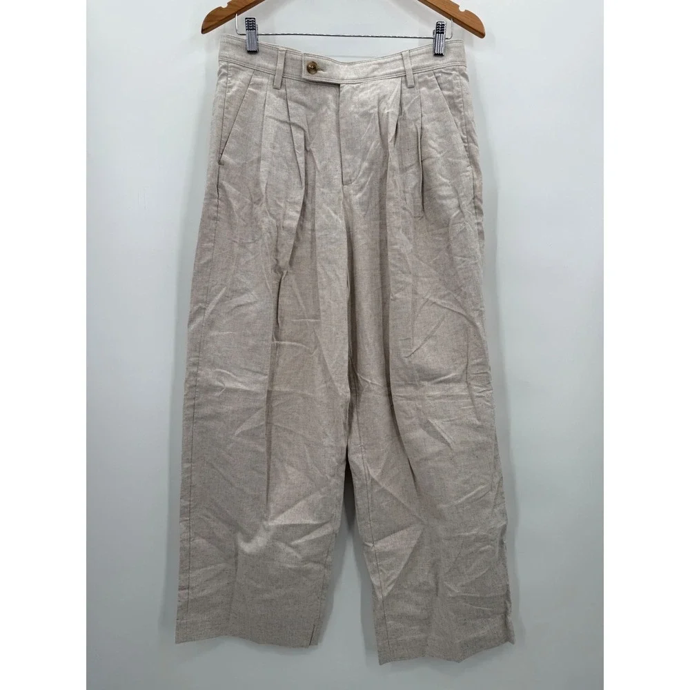 Banana Republic Linen Blend Wide Leg Pleated Trousers‎ Pants Size 8 Petite NEW